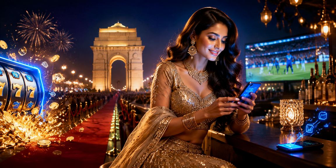 A young Indian woman using mobile phone to play lottery slots near India Gate Delhi